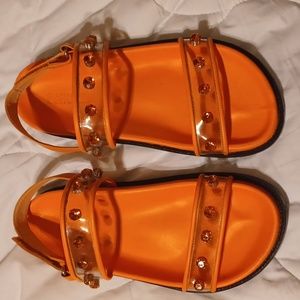 SCHUTZ Orange Jelly Strap Sandals with Gem Accents